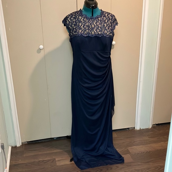 ALEX EVENINGS size 14 petite navy blue evening dress - Picture 1 of 6